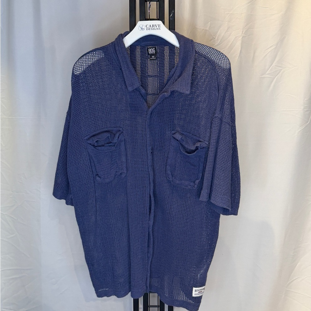 BDG Navy Mesh Button Down‎ Shirt